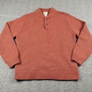 Vintage LL Bean Sweater Mens Large Red 100% Lambs Wool Leather Buttons Pullover